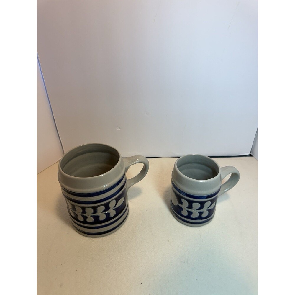 Vintage Stoneware Salt Glazed Stoneware Mug Set. Willi Rustic German Style